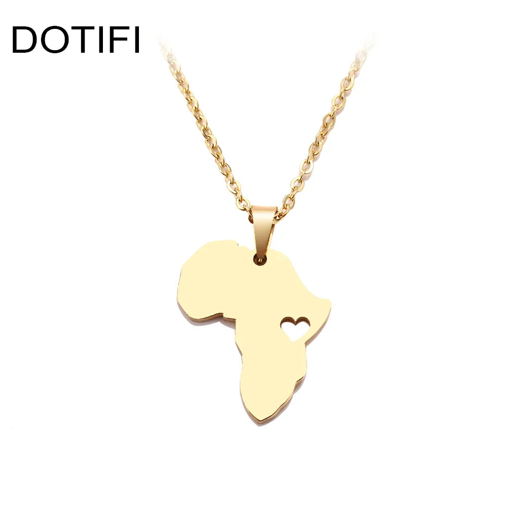 DOTIFI  Stainless Steel Necklace For Women Man Africa Map Gold Color Pendant Necklace Engagement Jewelry Vera Lux