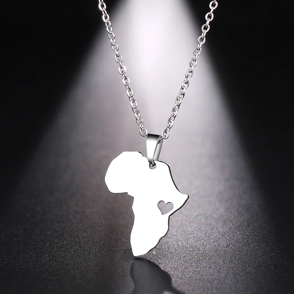 DOTIFI  Stainless Steel Necklace For Women Man Africa Map Gold Color Pendant Necklace Engagement Jewelry Vera Lux
