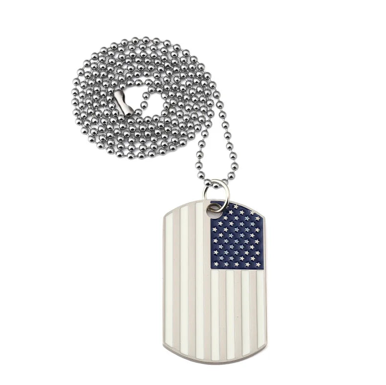 Hip Hop American USA Flag Necklace Men's US Army Military Card Pendant  Beaded Chain For Women The Stars And Stripes Jewelry Vera Lux