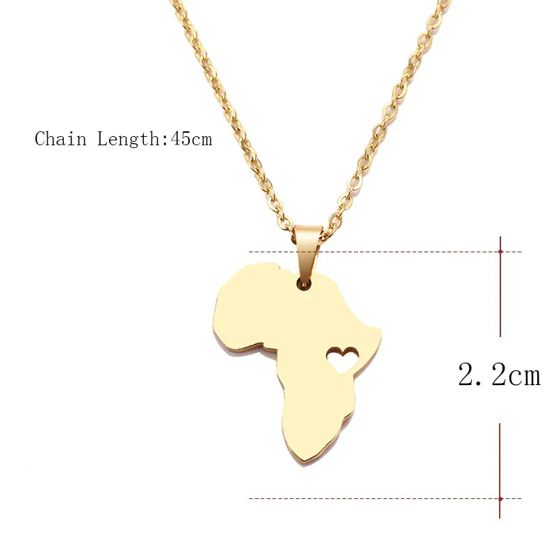 DOTIFI  Stainless Steel Necklace For Women Man Africa Map Gold Color Pendant Necklace Engagement Jewelry Vera Lux