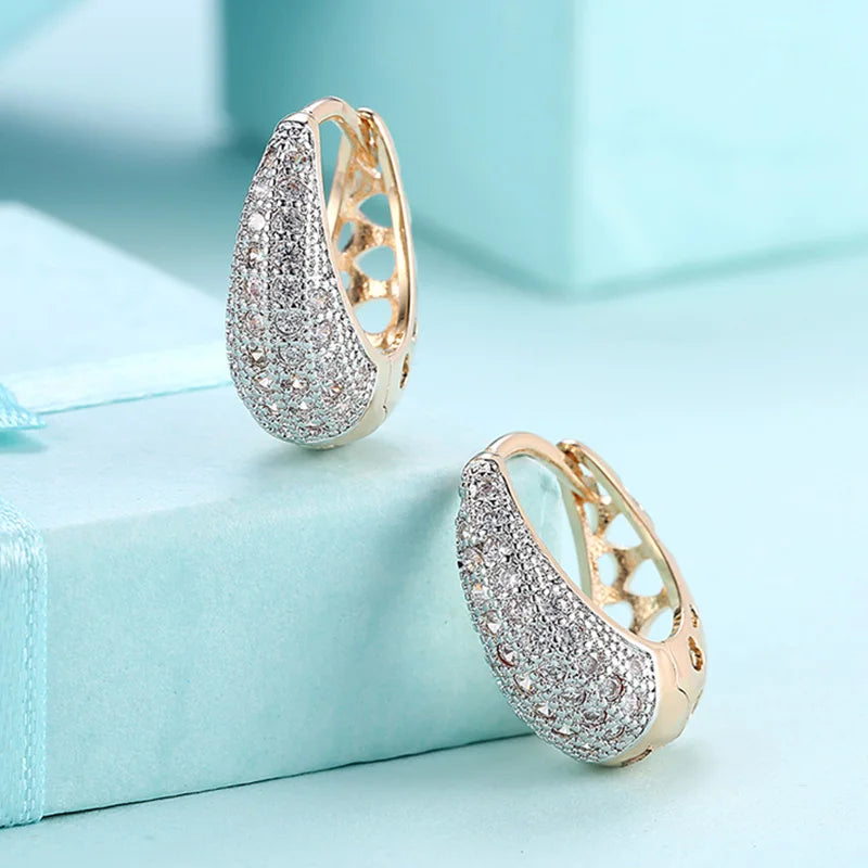 Aravant 925 Silver 18K Gold Zircon Crystal Hoop Earrings For Women Wedding Fashion Jewelry Vera Lux