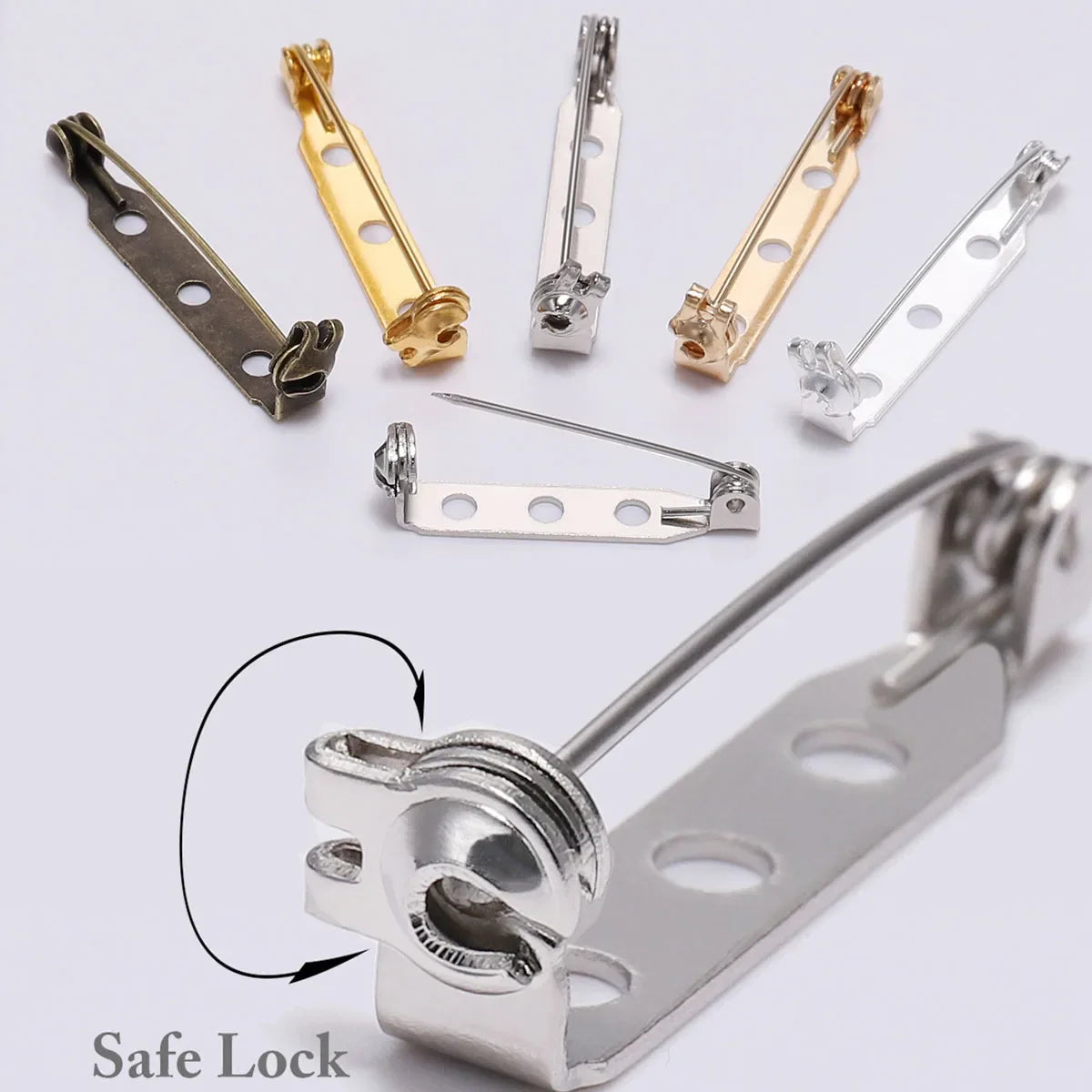 20-50pcs 20 25 32 38mm Brooch Clip Base Pin Blank Safe Lock Brooch Pin Base Badge Holder For DIY Jewelry Making Finding Supplies Vera Lux