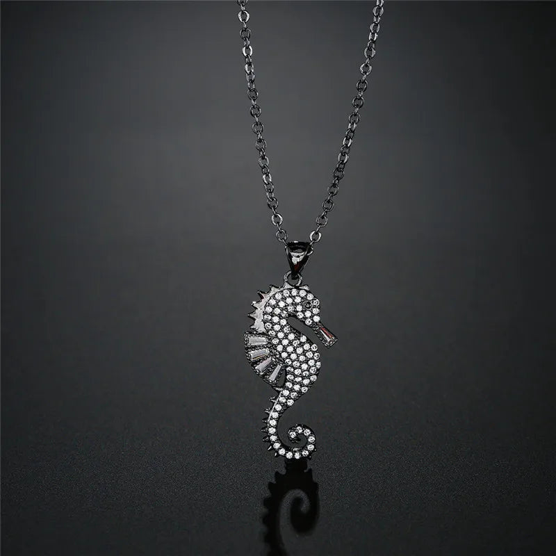 NEWBUY High Quality Copper Seahorse Pendant Necklace For Elegant Women Clear Cubic Zirconia Inlay Female Party Jewelry 4 Colors Vera Lux