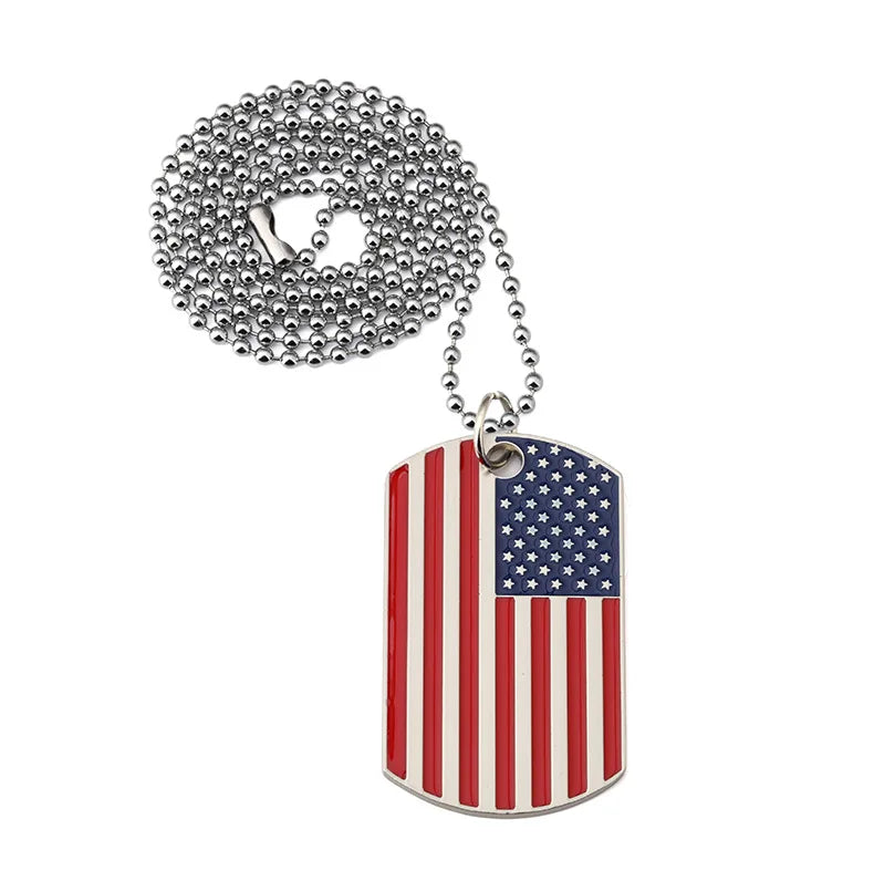 Hip Hop American USA Flag Necklace Men's US Army Military Card Pendant  Beaded Chain For Women The Stars And Stripes Jewelry Vera Lux