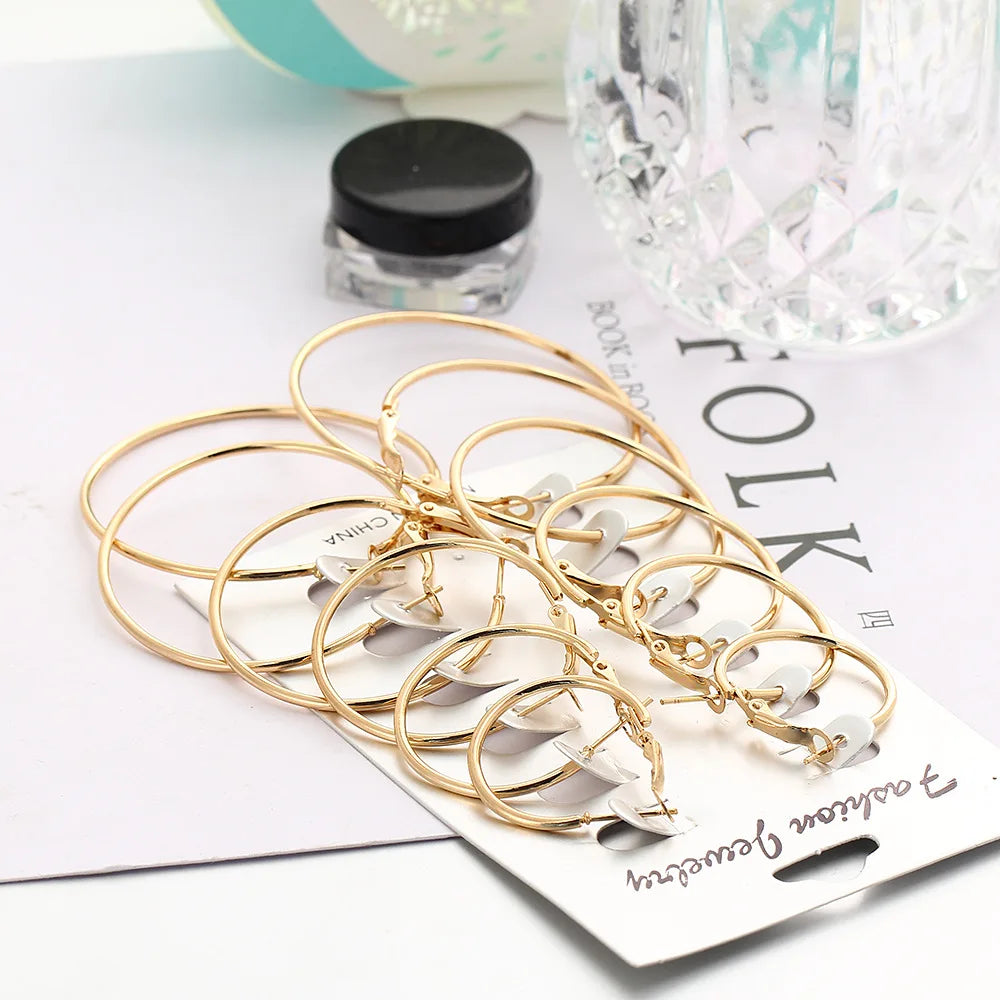 6 Pairs/set korean Hoop Earrings Set Oversized Big Circle Earring Fashion Jewelry for Women Girls Steampunk Ear Clip Brincos Vera Lux