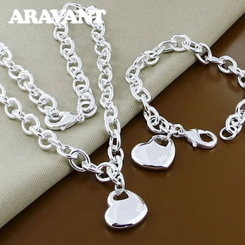 Aravant 925 Silver Bridal Jewelry Sets Love Heart Necklace Bracelets Set For Women Fashion Jewelry Vera Lux