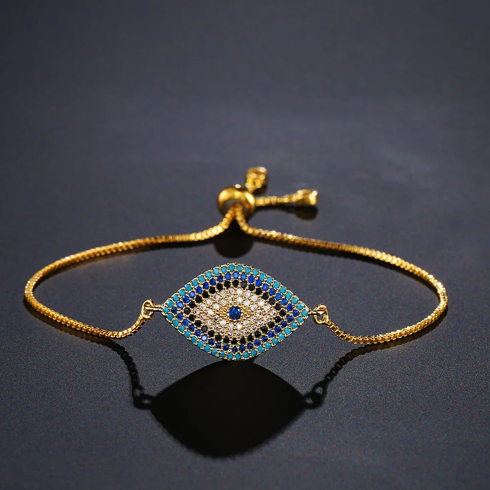 NEWBUY 2026 Trendy Turkish Gold Color Evil Eye Bracelet Adjustable AAA CZ Pave Setting Female Luckry Party Jewelry Gift Vera Lux