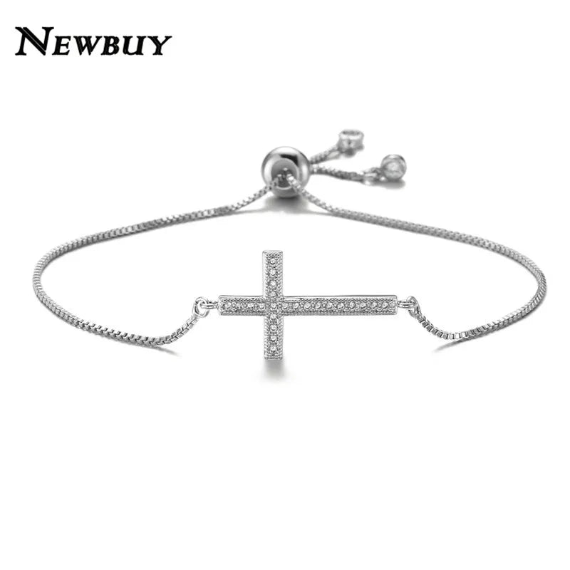NEWBUY Classic AAA+ Cubic Zirconia Cross Charm Bracelets For Women Adjustable Copper Chain Bracelet & Bangle Dropship Jewelry Vera Lux