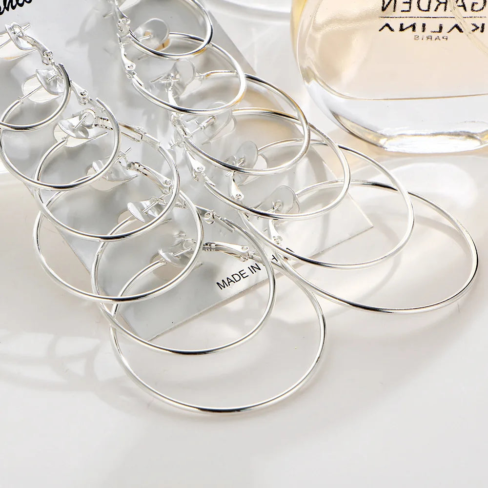 6 Pairs/set korean Hoop Earrings Set Oversized Big Circle Earring Fashion Jewelry for Women Girls Steampunk Ear Clip Brincos Vera Lux