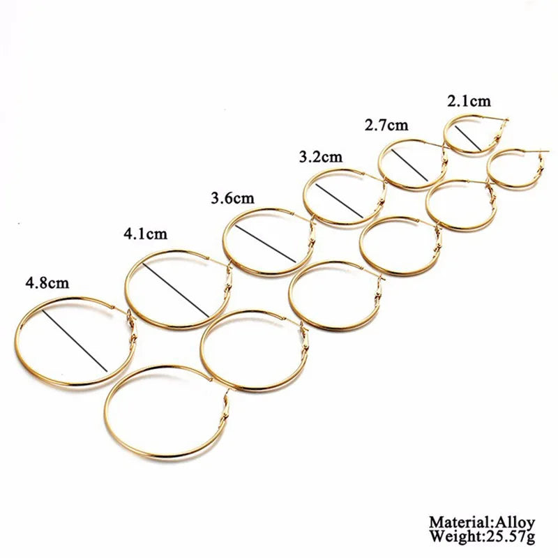 New 6 Pairs/set Hoop Earrings Gold Silver color Small Big Circle Earring Set for Women Simple Punk Ear Clip 2019 Fashion Jewelry Vera Lux