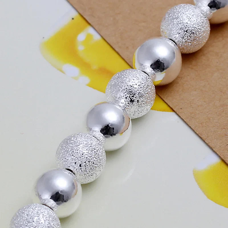 925 Silver Scrub Smooth Beads Bracelet Necklace Chains For Women Fashion Party Jewelry Vera Lux