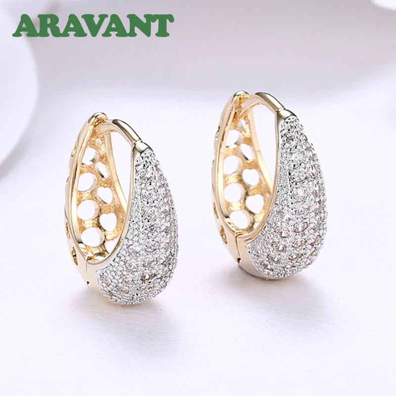 Aravant 925 Silver 18K Gold Zircon Crystal Hoop Earrings For Women Wedding Fashion Jewelry Vera Lux