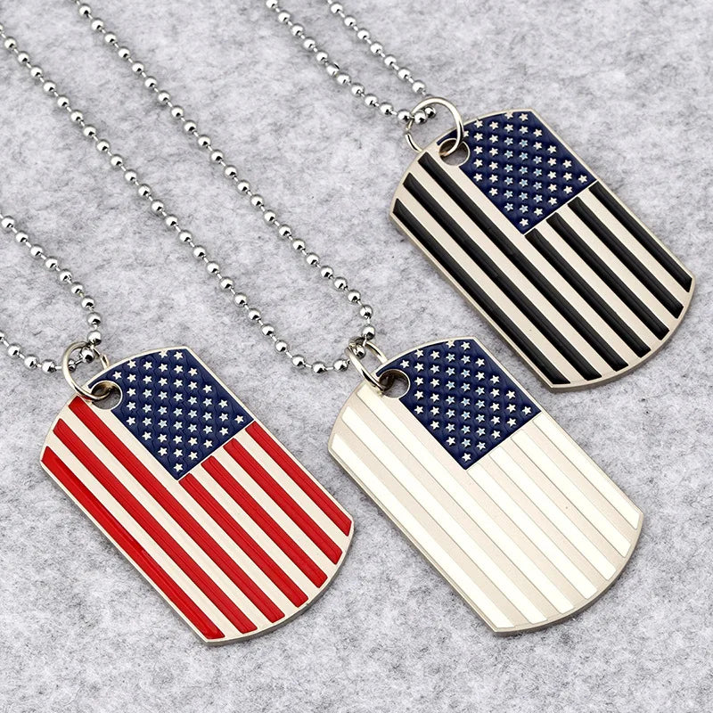 Hip Hop American USA Flag Necklace Men's US Army Military Card Pendant  Beaded Chain For Women The Stars And Stripes Jewelry Vera Lux