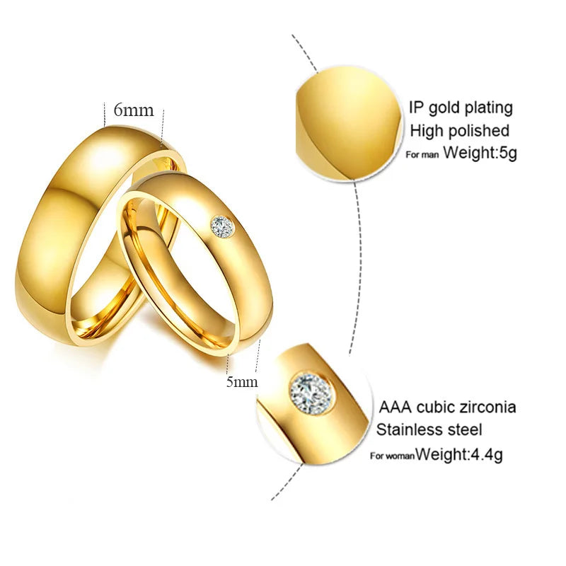 Vnox Classic Wedding Rings for Women Men Gold Color Stainless Steel Couple Band Anniversary Personalized Name Lovers Gift Vera Lux