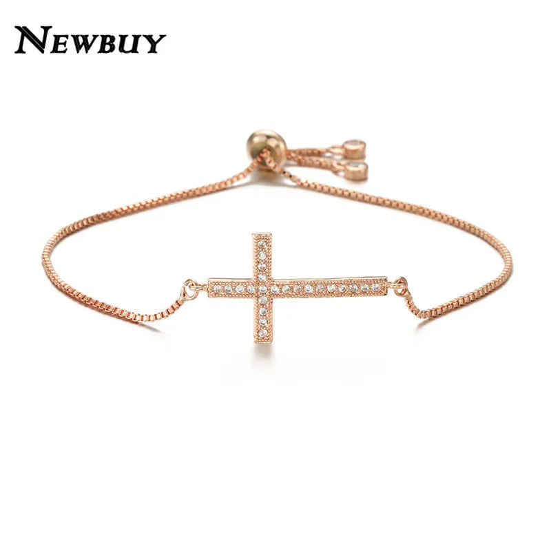 NEWBUY Classic AAA+ Cubic Zirconia Cross Charm Bracelets For Women Adjustable Copper Chain Bracelet & Bangle Dropship Jewelry Vera Lux