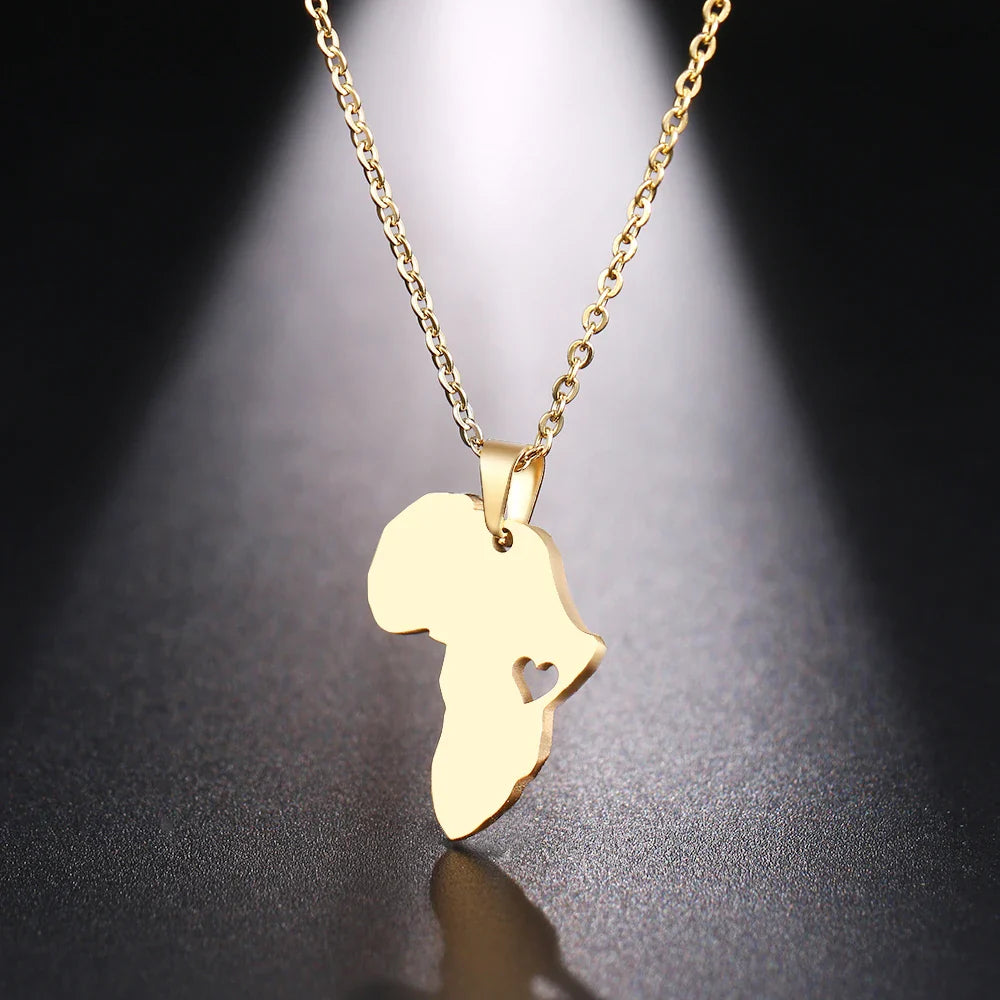 DOTIFI  Stainless Steel Necklace For Women Man Africa Map Gold Color Pendant Necklace Engagement Jewelry Vera Lux
