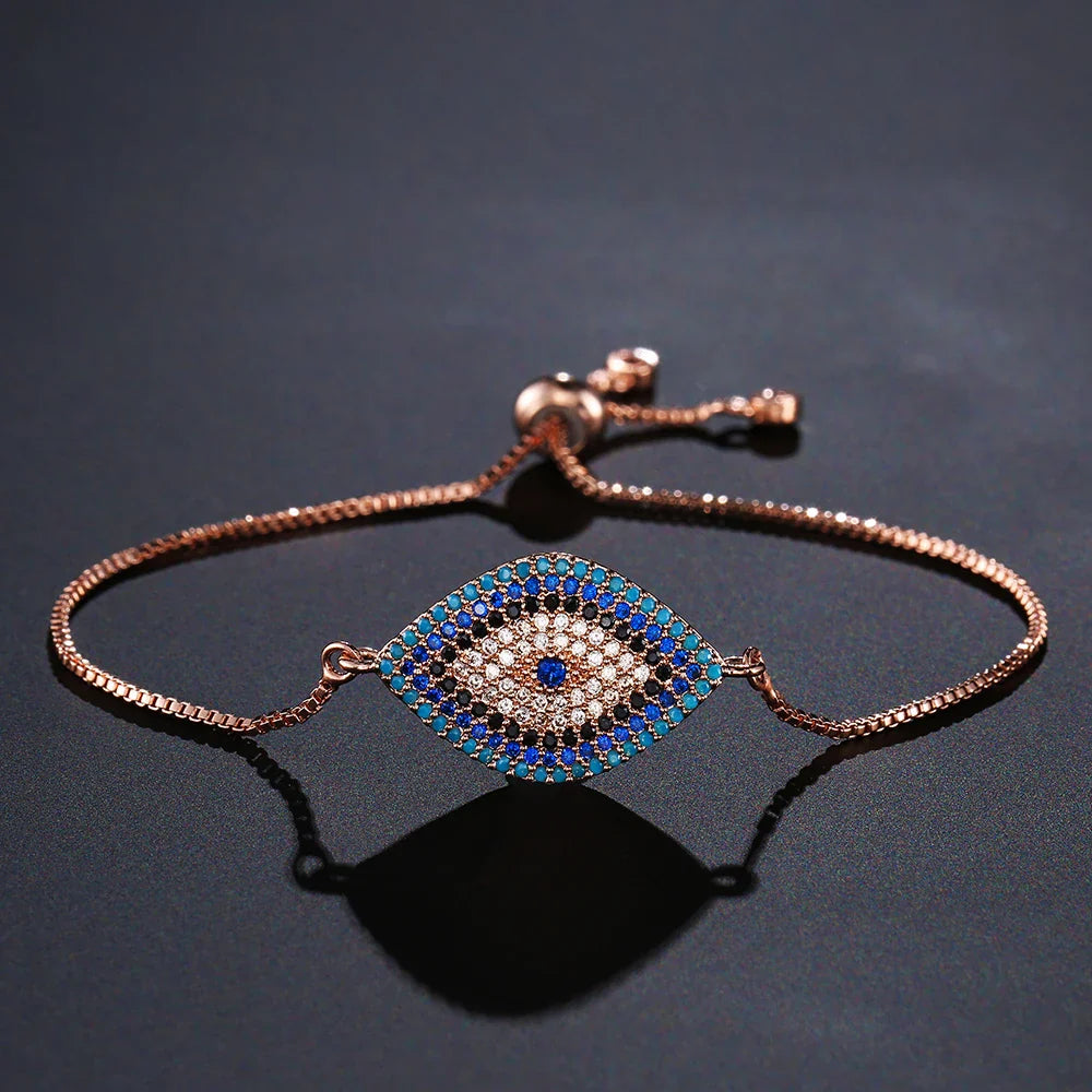 NEWBUY 2026 Trendy Turkish Gold Color Evil Eye Bracelet Adjustable AAA CZ Pave Setting Female Luckry Party Jewelry Gift Vera Lux