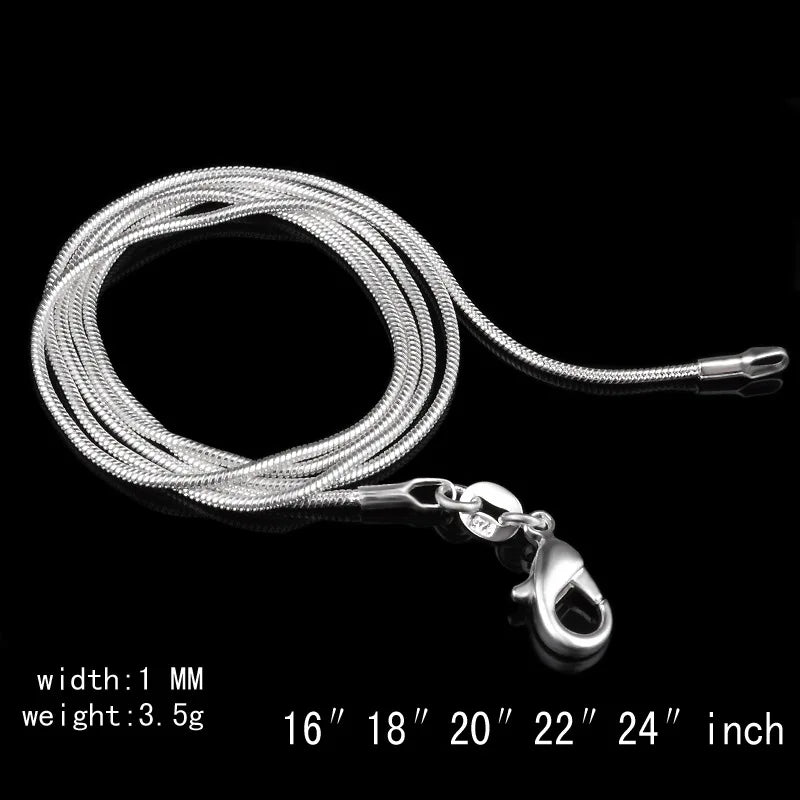 1MM 2MM silver plated smooth Snake Chain stamped choker Necklace For women Jewelry 16 18 20 22 24 26 28 30 inch Dropshipping Vera Lux