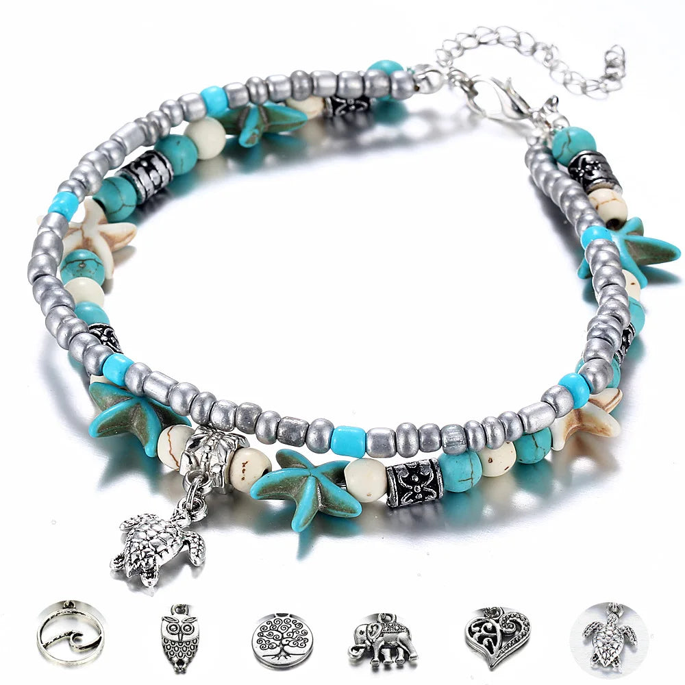 Bohemia Anklets For Women Shell Starfish Turtle Tree of Life Elephant Sandals Shoes Barefoot Beach Ankle Bracelet Foot Jewelry Vera Lux