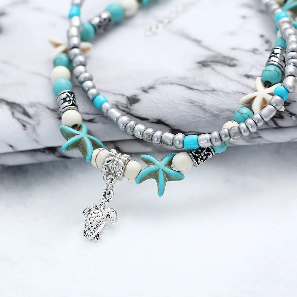 Bohemia Anklets For Women Shell Starfish Turtle Tree of Life Elephant Sandals Shoes Barefoot Beach Ankle Bracelet Foot Jewelry Vera Lux