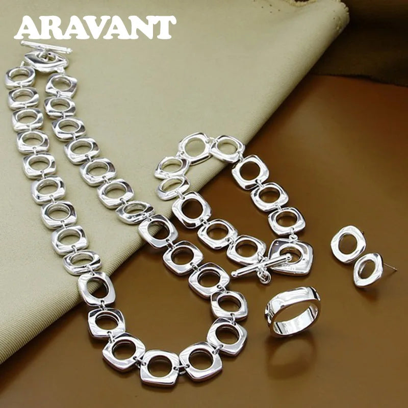 Aravant 925 Silver Square Earrings Rings Necklace Bracelet Set For Women Party Jewelry Christmas Gift Vera Lux