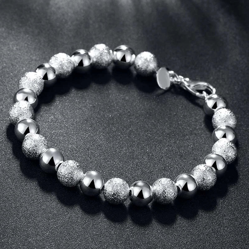925 Silver Scrub Smooth Beads Bracelet Necklace Chains For Women Fashion Party Jewelry Vera Lux