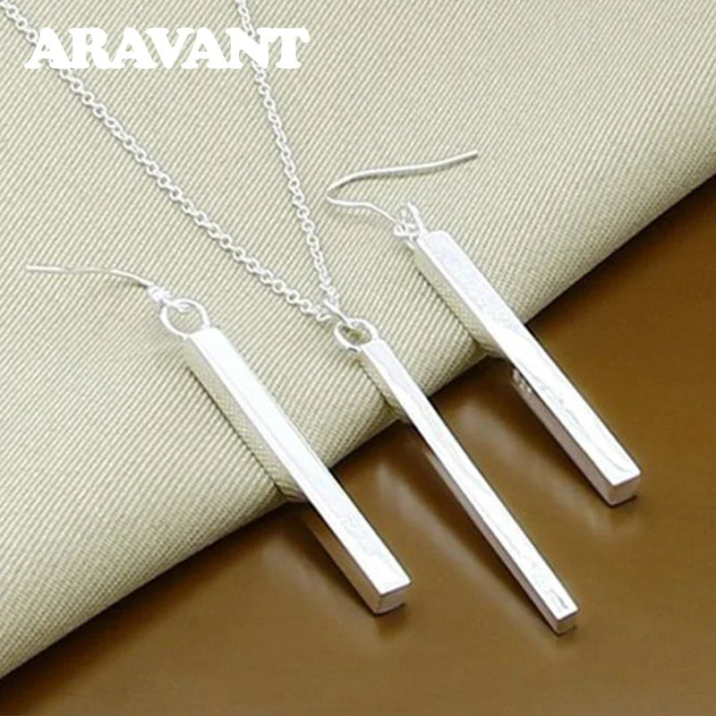 Silver 925 Jewelry Sets Square Column Necklaces Drop Earring For Women Fashion Jewelry Set Vera Lux