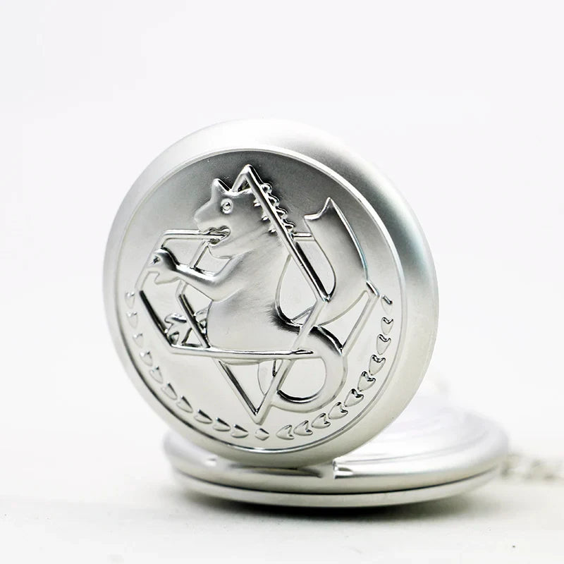 Antique Silver Fullmetal Alchemist Necklace Pendant Quartz Pocket Watch With Chain Gift Vera Lux