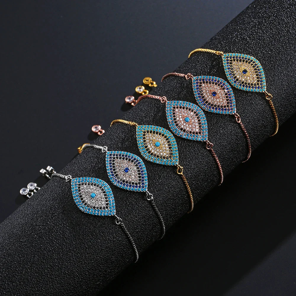 NEWBUY 2026 Trendy Turkish Gold Color Evil Eye Bracelet Adjustable AAA CZ Pave Setting Female Luckry Party Jewelry Gift Vera Lux