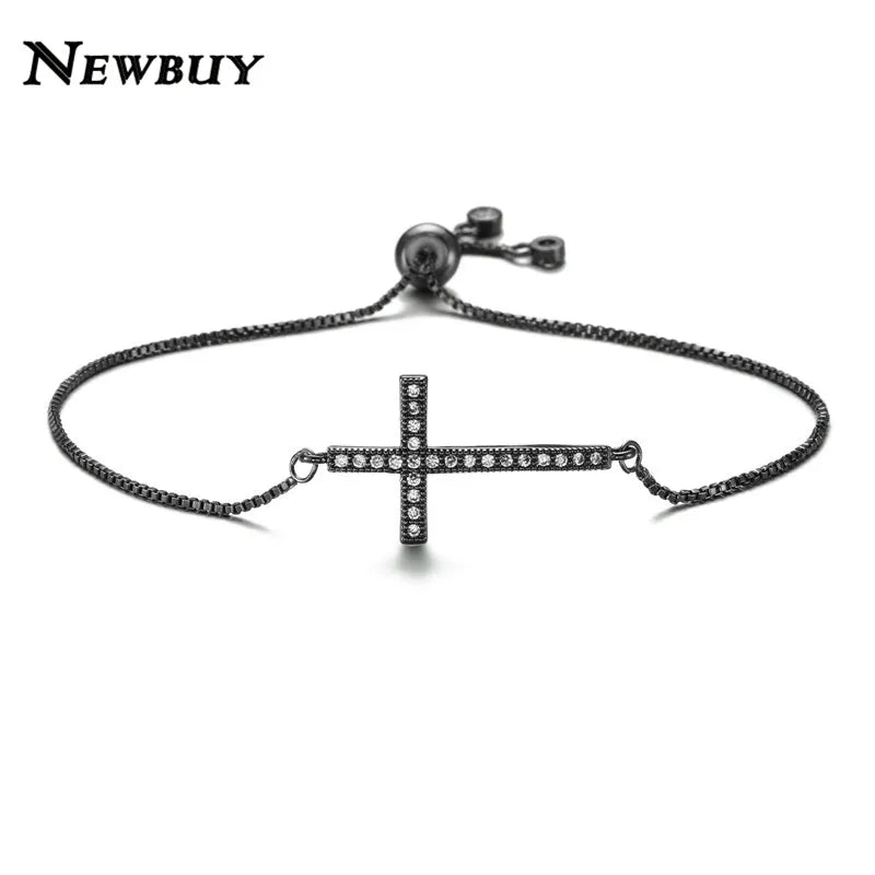 NEWBUY Classic AAA+ Cubic Zirconia Cross Charm Bracelets For Women Adjustable Copper Chain Bracelet & Bangle Dropship Jewelry Vera Lux