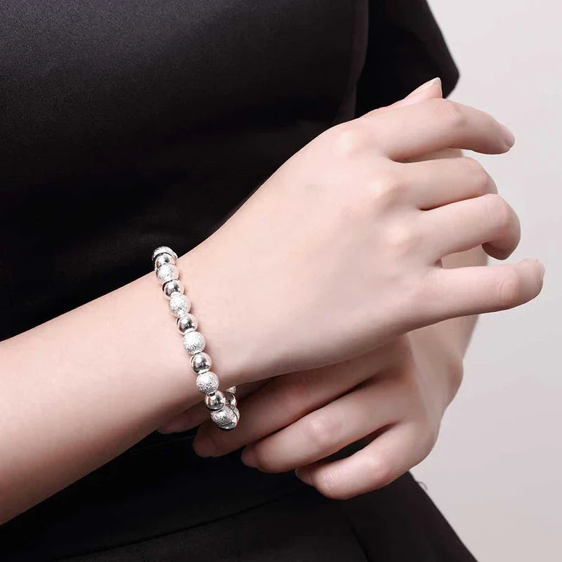 925 Silver Scrub Smooth Beads Bracelet Necklace Chains For Women Fashion Party Jewelry Vera Lux