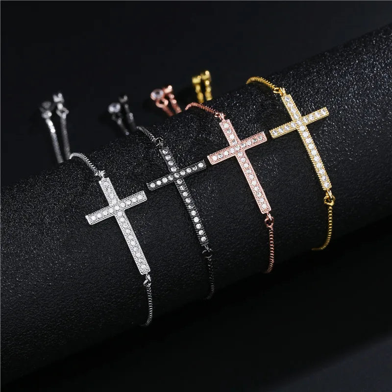 NEWBUY Classic AAA+ Cubic Zirconia Cross Charm Bracelets For Women Adjustable Copper Chain Bracelet & Bangle Dropship Jewelry Vera Lux