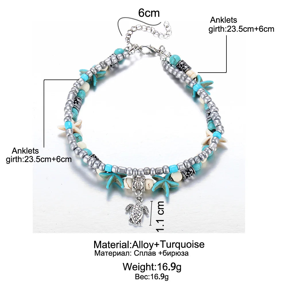 Bohemia Anklets For Women Shell Starfish Turtle Tree of Life Elephant Sandals Shoes Barefoot Beach Ankle Bracelet Foot Jewelry Vera Lux