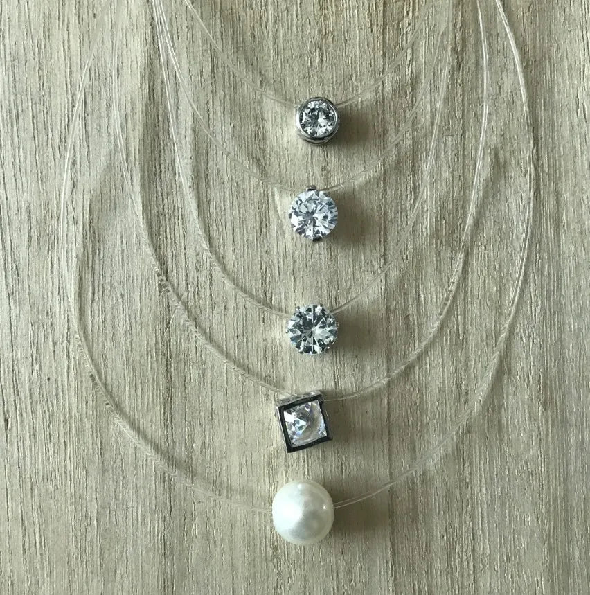 5 Colors Dazzling Zircon Necklace Invisible Transparent Fishing Line Simple Pendant Necklace Jewelry For Women Pearl Jewelry Vera Lux