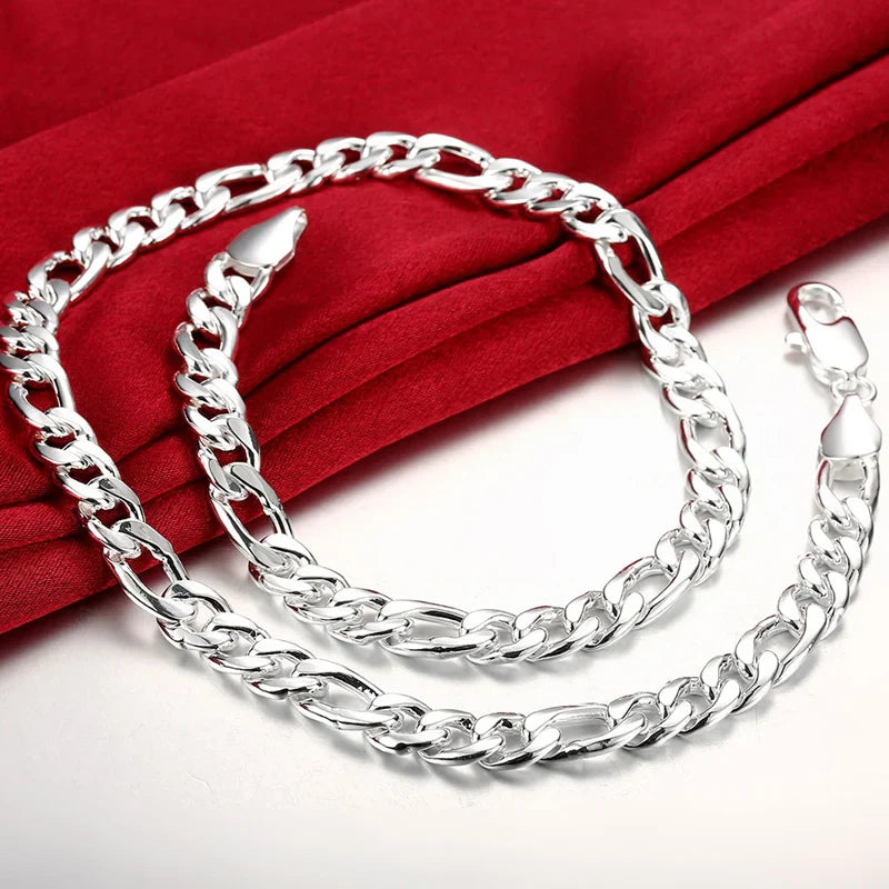 Aravant 925 Silver Simple 6MM 8MM Sideways Necklace Bracelet Chains For Men Women Fashion Jewelry Vera Lux