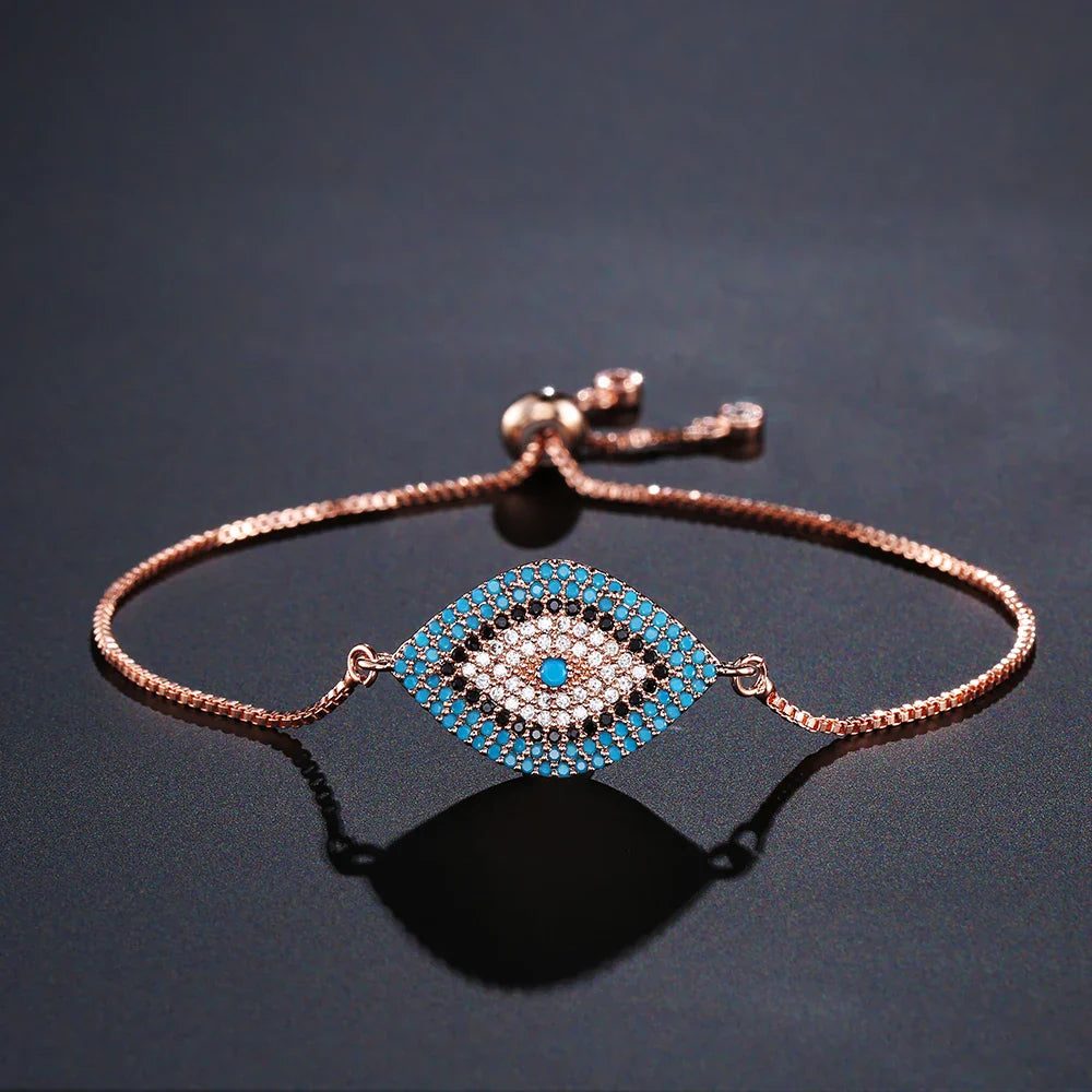 NEWBUY 2026 Trendy Turkish Gold Color Evil Eye Bracelet Adjustable AAA CZ Pave Setting Female Luckry Party Jewelry Gift Vera Lux