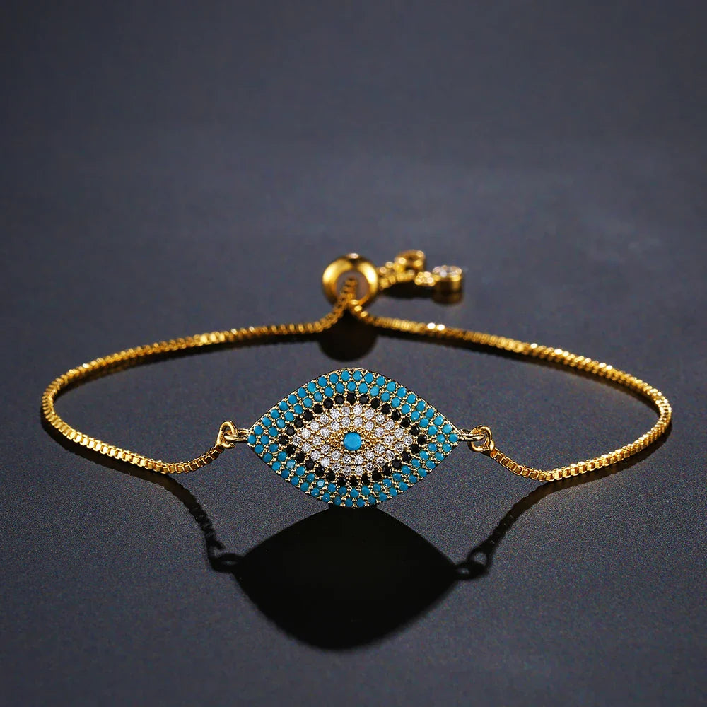 NEWBUY 2026 Trendy Turkish Gold Color Evil Eye Bracelet Adjustable AAA CZ Pave Setting Female Luckry Party Jewelry Gift Vera Lux