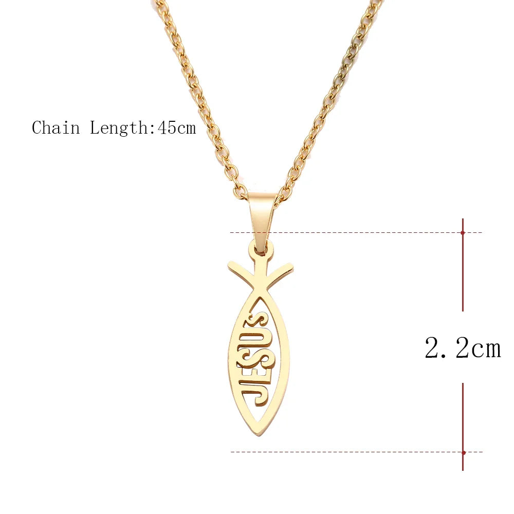 DOTIFI  Stainless Steel Necklace For Women Man Lover's Sharp Jesus Fish Shape Color Pendant Necklace Engagement Jewelry Vera Lux