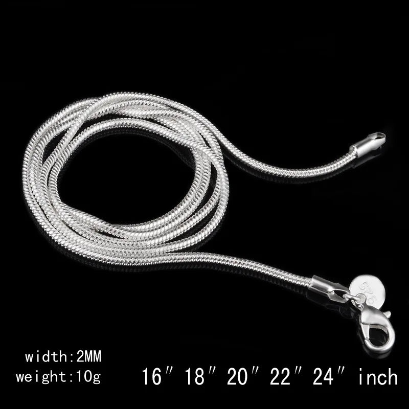 1MM 2MM silver plated smooth Snake Chain stamped choker Necklace For women Jewelry 16 18 20 22 24 26 28 30 inch Dropshipping Vera Lux
