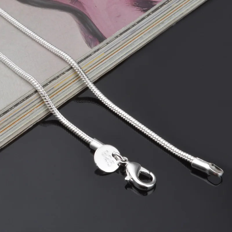 1MM 2MM silver plated smooth Snake Chain stamped choker Necklace For women Jewelry 16 18 20 22 24 26 28 30 inch Dropshipping Vera Lux