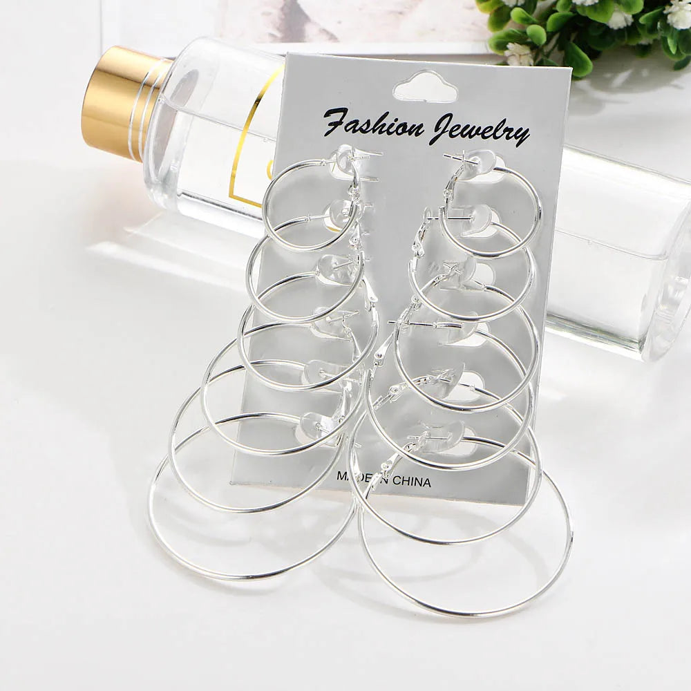 6 Pairs/set korean Hoop Earrings Set Oversized Big Circle Earring Fashion Jewelry for Women Girls Steampunk Ear Clip Brincos Vera Lux