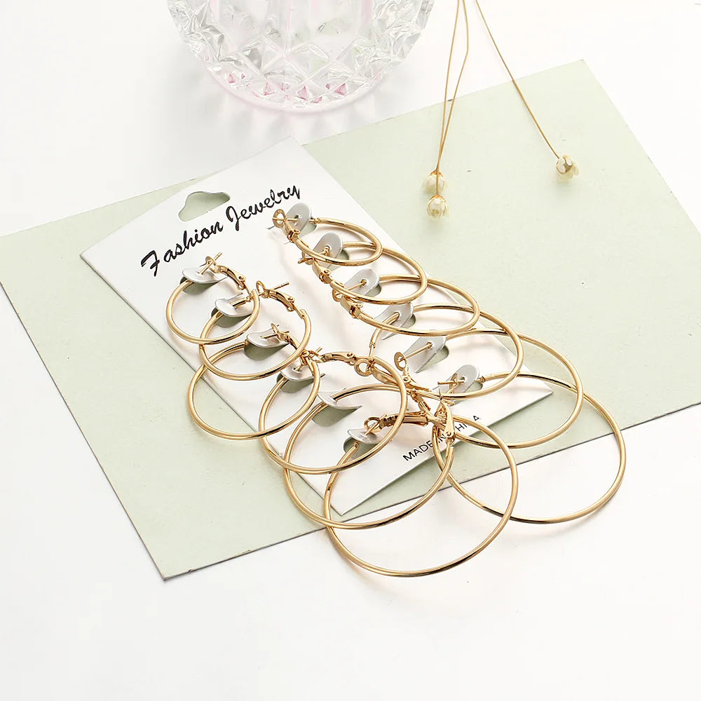 6 Pairs/set korean Hoop Earrings Set Oversized Big Circle Earring Fashion Jewelry for Women Girls Steampunk Ear Clip Brincos Vera Lux
