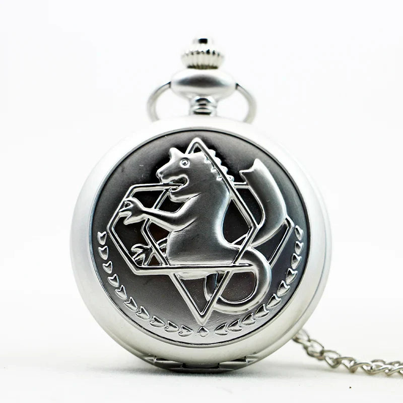 Antique Silver Fullmetal Alchemist Necklace Pendant Quartz Pocket Watch With Chain Gift Vera Lux