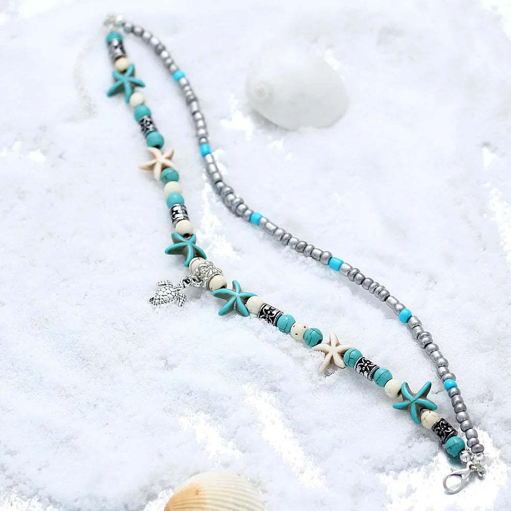 Bohemia Anklets For Women Shell Starfish Turtle Tree of Life Elephant Sandals Shoes Barefoot Beach Ankle Bracelet Foot Jewelry Vera Lux