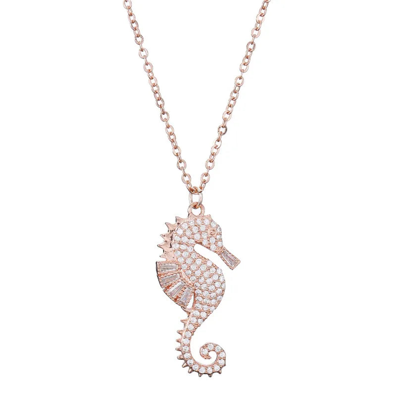 NEWBUY High Quality Copper Seahorse Pendant Necklace For Elegant Women Clear Cubic Zirconia Inlay Female Party Jewelry 4 Colors Vera Lux