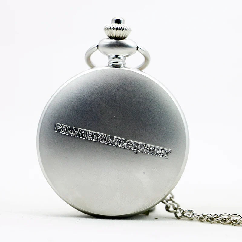 Antique Silver Fullmetal Alchemist Necklace Pendant Quartz Pocket Watch With Chain Gift Vera Lux