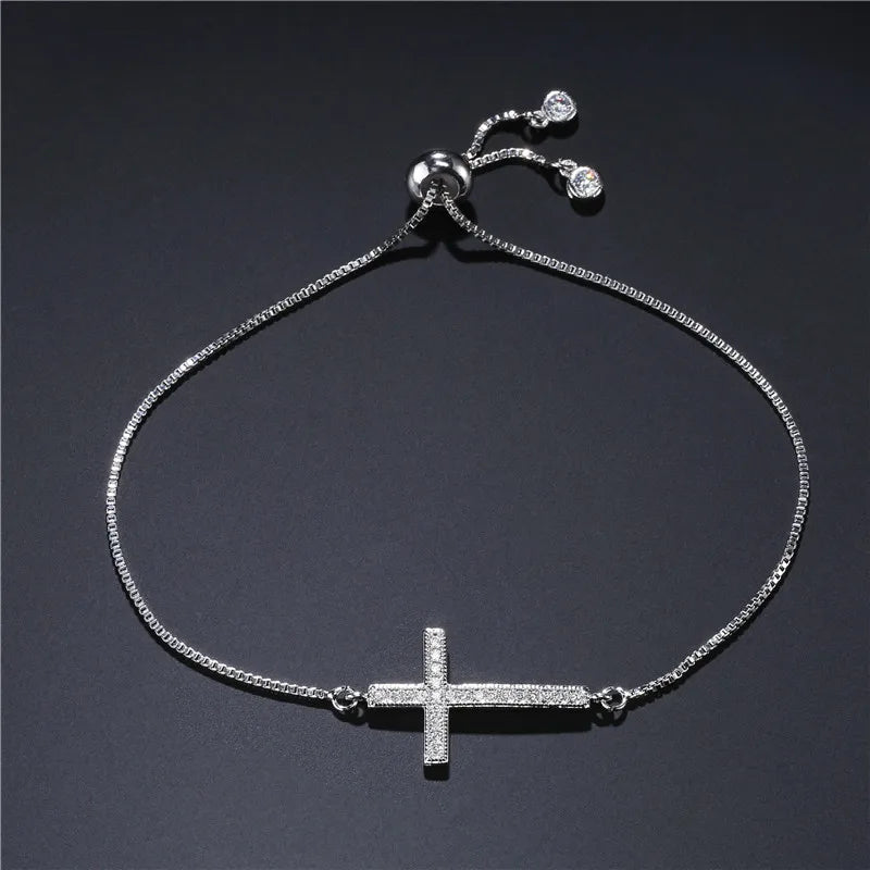 NEWBUY Classic AAA+ Cubic Zirconia Cross Charm Bracelets For Women Adjustable Copper Chain Bracelet & Bangle Dropship Jewelry Vera Lux