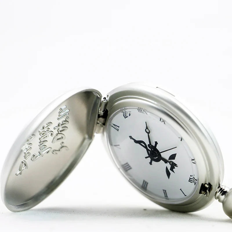 Antique Silver Fullmetal Alchemist Necklace Pendant Quartz Pocket Watch With Chain Gift Vera Lux