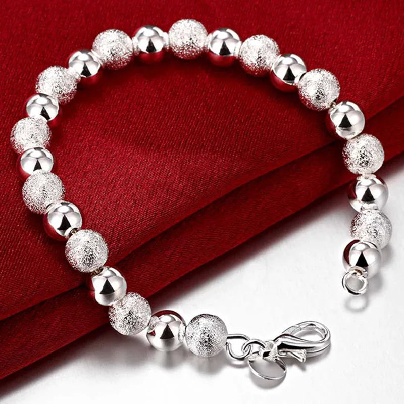 925 Silver Scrub Smooth Beads Bracelet Necklace Chains For Women Fashion Party Jewelry Vera Lux
