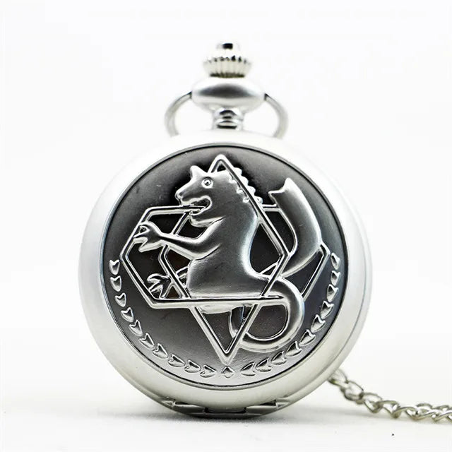 Antique Silver Fullmetal Alchemist Necklace Pendant Quartz Pocket Watch With Chain Gift Vera Lux